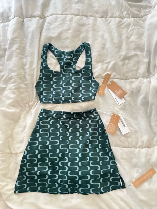 Reformation Dresses & Skirts - Reformation Green Zigzag Geometric Racerback Crop & A-Line Skirt Set - NEW